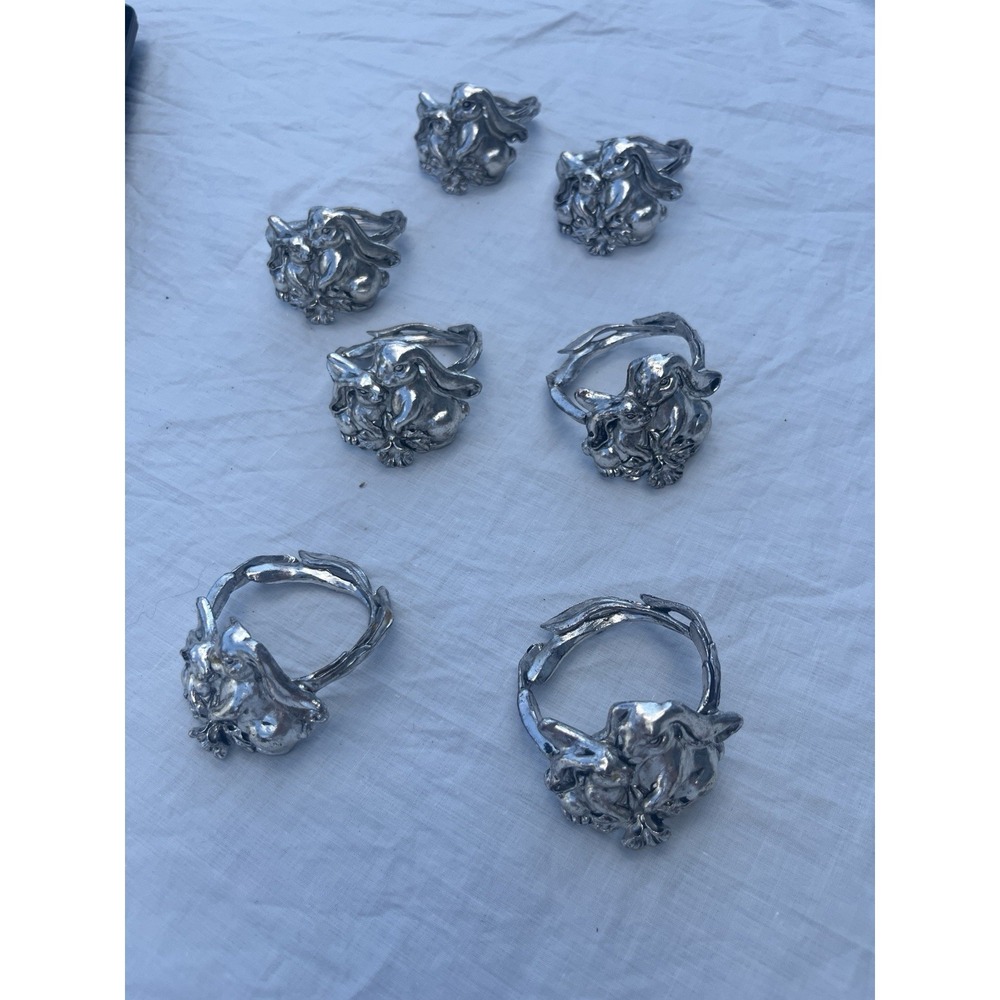 Set of‎ 7 Arthur Court BUNNIES Aluminum Napkin Rings - Fast Shipping!!